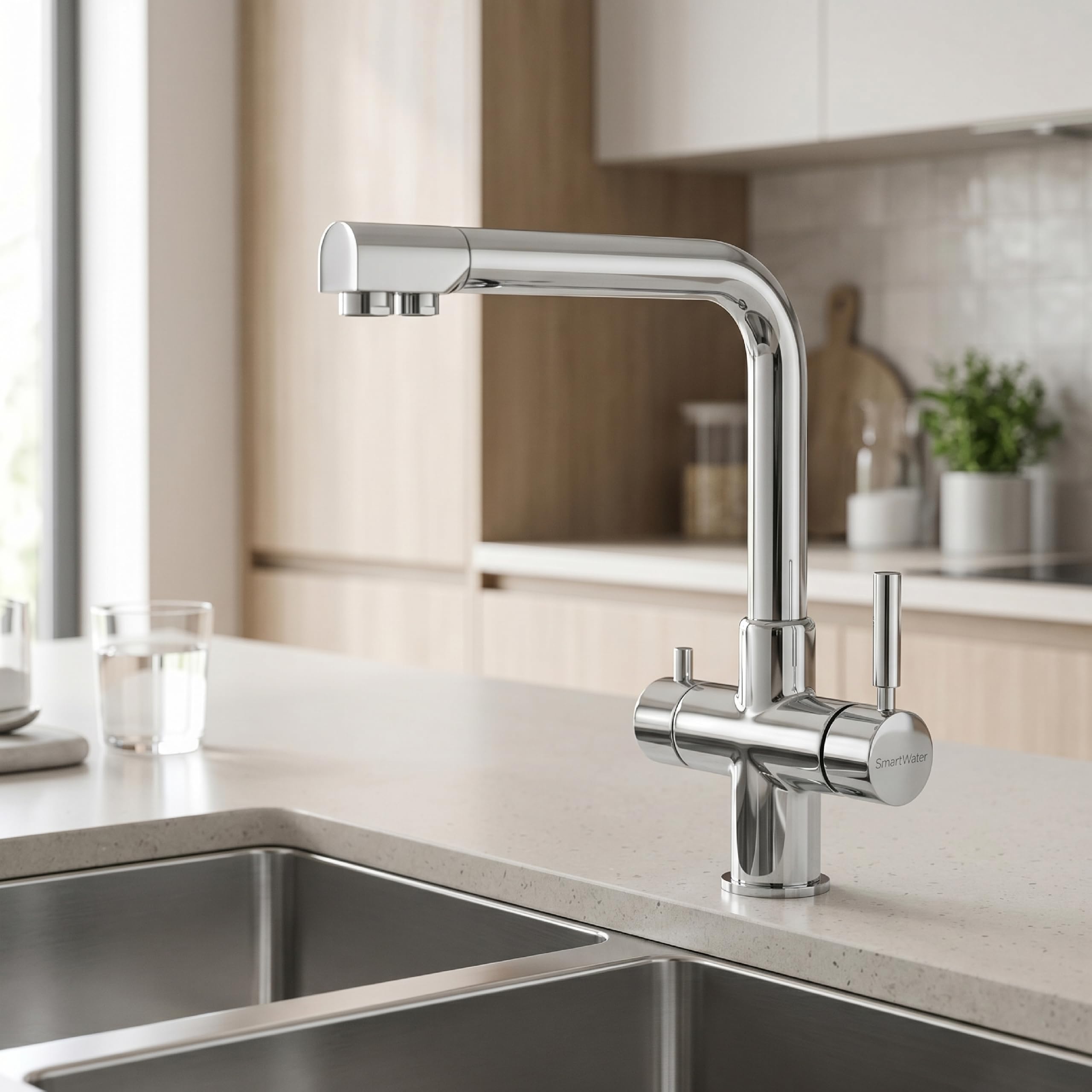 SmartWater Tap Rubinetto 4 Vie per Acqua di Rete e Acqua Filtrata in Cucina