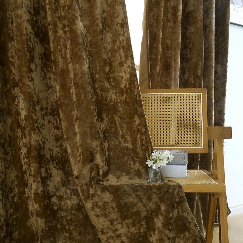 Blackout Curtains Soft Luxury Velvet Curtains for Bedroom Nursery Patio Doors Rod Pocket Back Tab Drapes 2 Panels Curtains for Living Room,52 by 84Inch, Brown