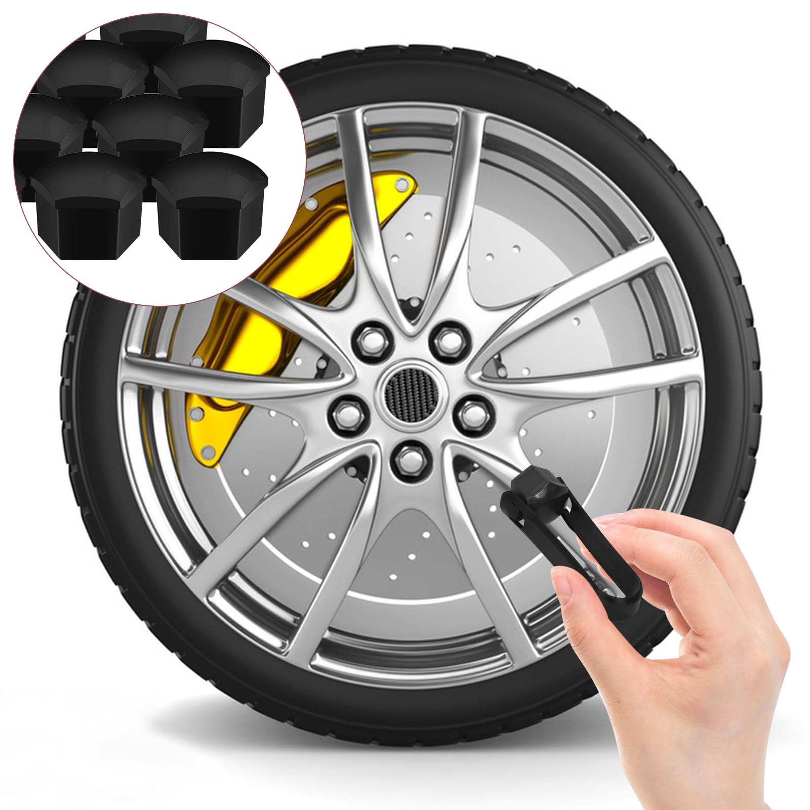 24 Pezzi Copribulloni Auto 17mm Universali Tappi Copridado Ruota Nero con Attrezzo Rimozione