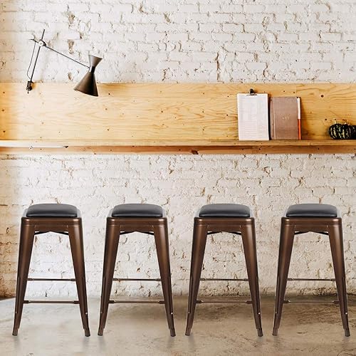 Miniatura 40 de GIA Taburete de mostrador sin respaldo de 24 pulgadas, cantidad de 4, bronce con asiento de madera clara Negro -,Café,Gris,gris, (Gun