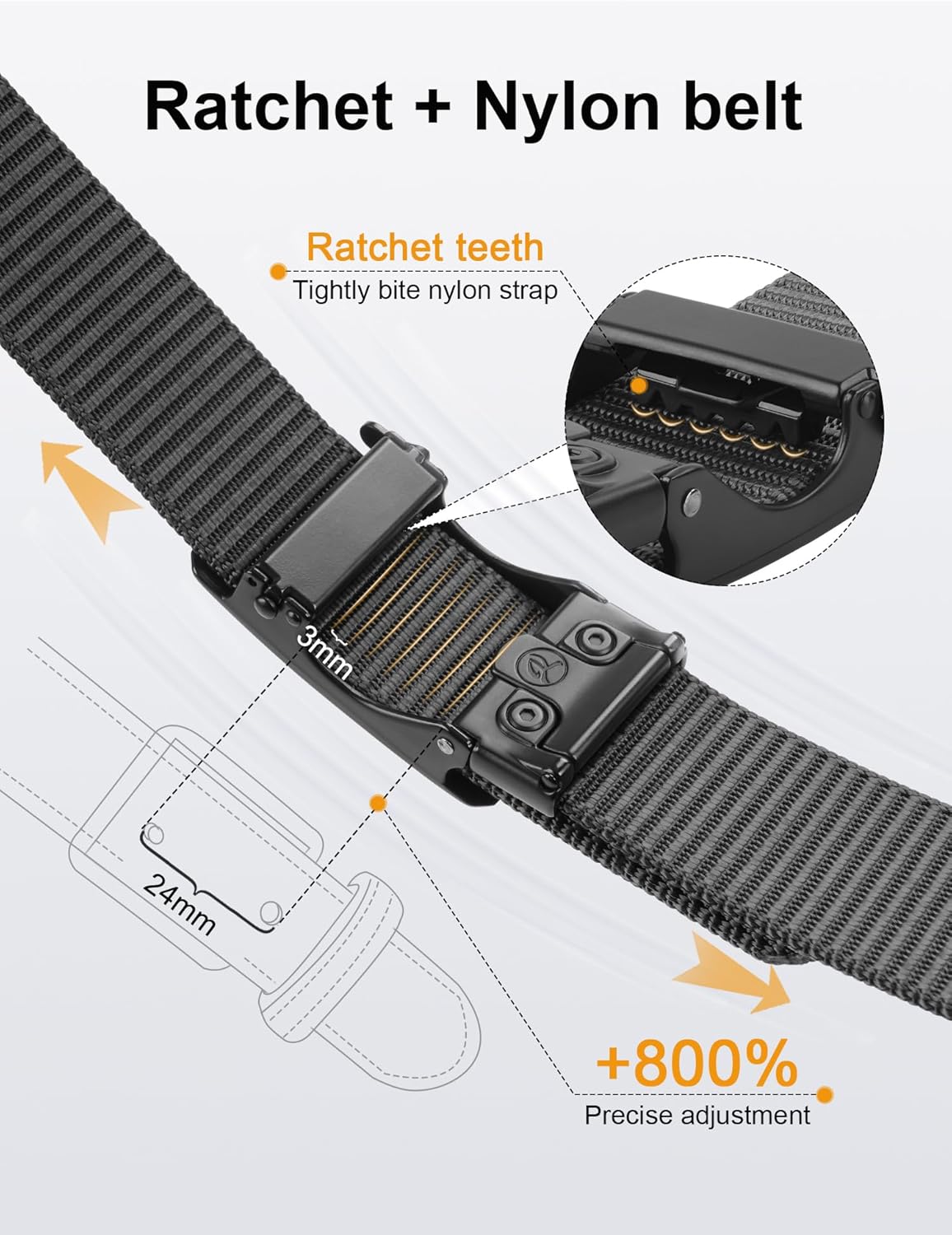 JUKMO Men's 1.5" Nylon Ratchet Belt, Casual Web Click Belt with Slide Buckle for Jeans, No Holes Adjustable Trim to Fit - Image 2