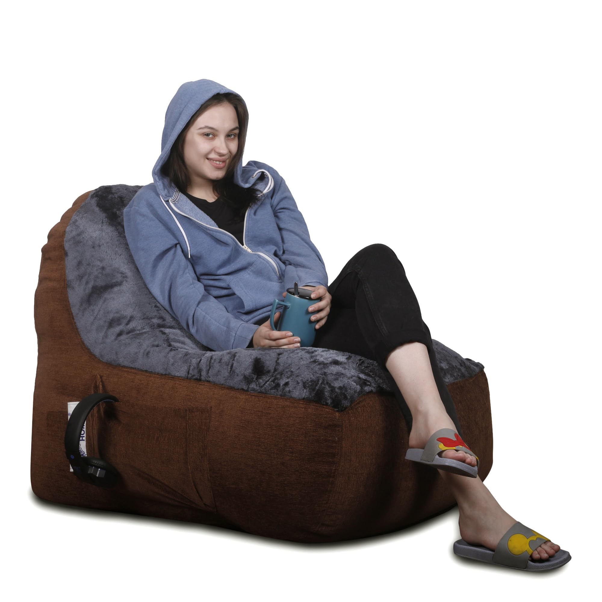 Style Homez Urban Design Luxe Fur Velvet Chair Bean Bag XXL Size, Gold Medallion & Grey Fur Cover Only-image-48