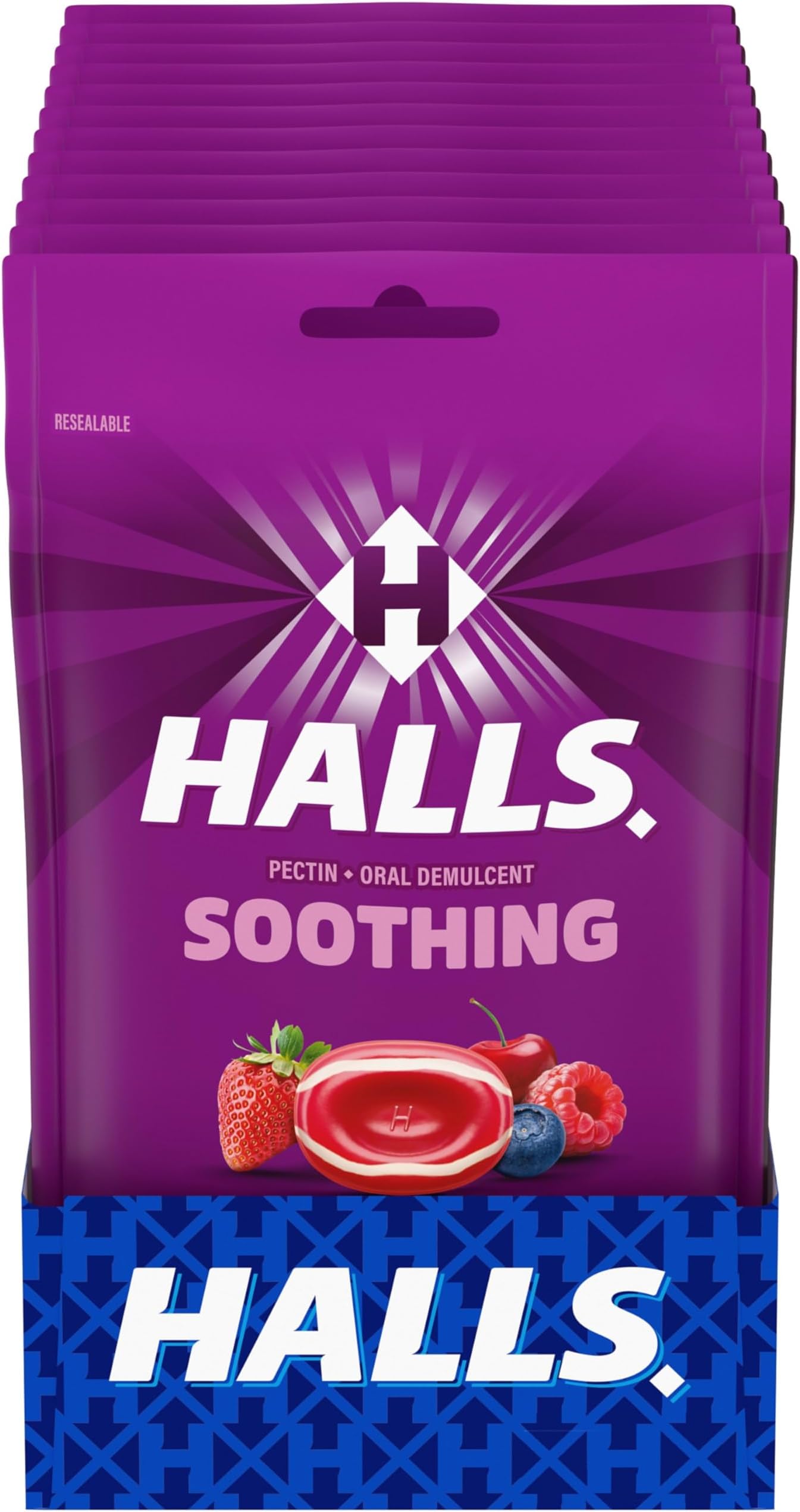 Throat Soothing (Previously HALLS Breezers) Cool Berry Throat Drops, 12 Bags of 25 Drops (300 Total Drops)