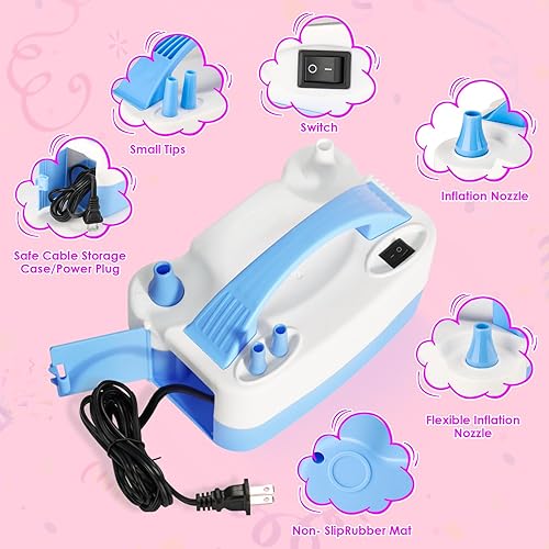 Miniatura 2 de Voircoloria Bomba eléctrica de globos, inflador de doble boquilla portátil automático de 110 V 600 W con herramientas de atado para cumpleaños,