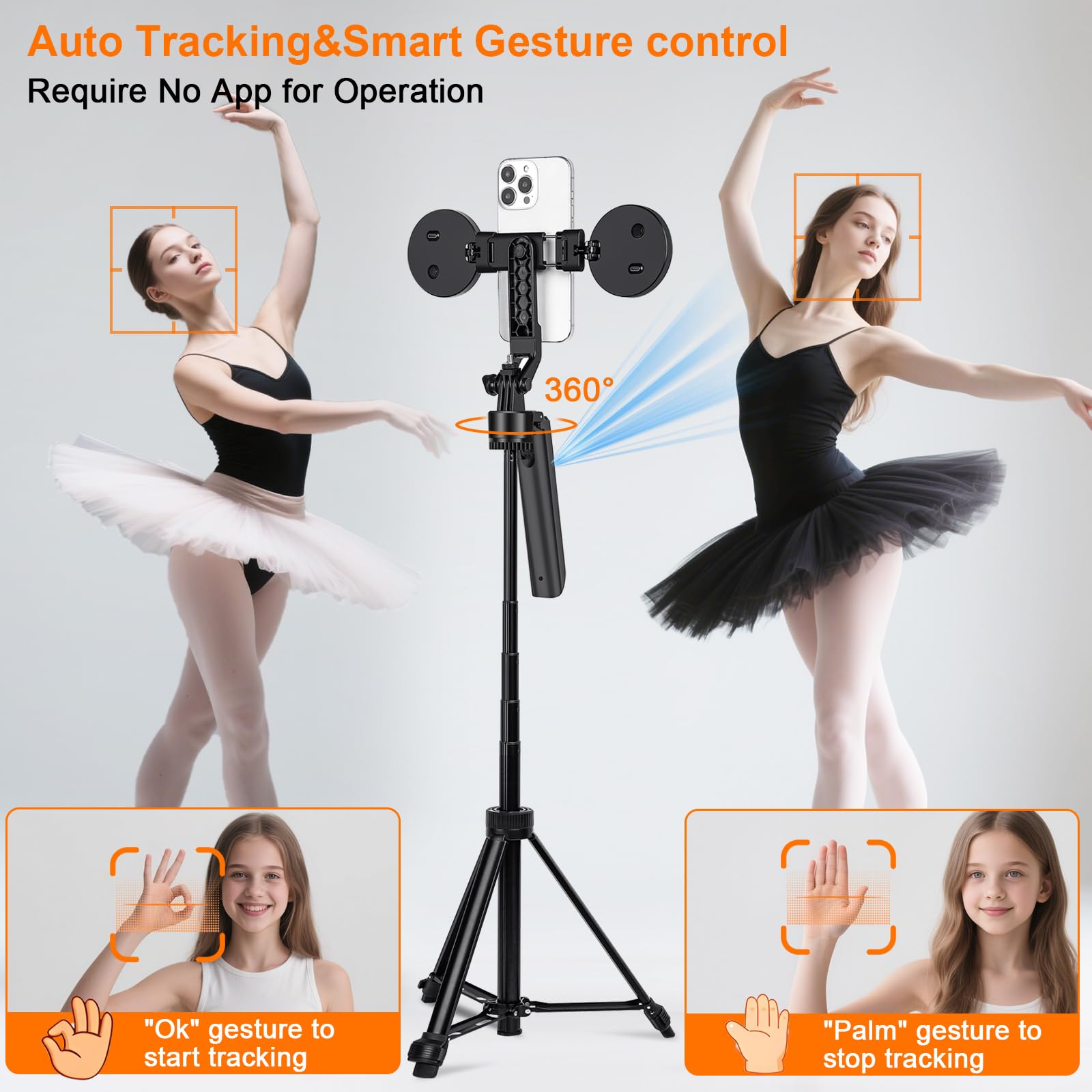 Vlogging-Kit für iPhone, Android, Handy, Gopro-Kamera, 180 cm (70,9 Zoll), automatischer Gesichts-Tracking-Tippod, um 360 Grad drehbar, Selfie-Stick-Stativ, Gestensteuerung