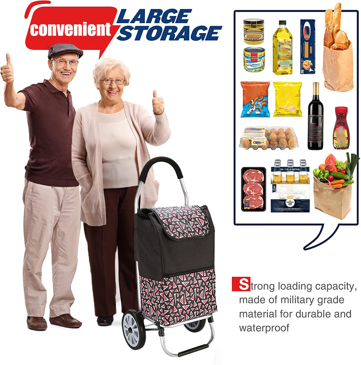 Einkaufstrolley Klappbarer 2 in1 Trolley zum Einkaufen; 35 Liter, Transportwagen Shopping-Trolley Einkaufswagen Einkaufstasche, Transportwagen mit Abnehmbarer Tasche (Black)