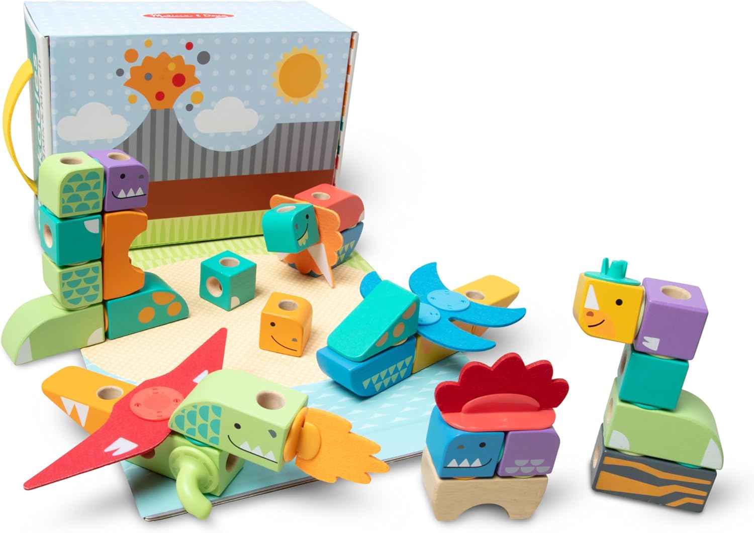 Melissa & Doug Blockables™ Dinosaur Snap and Play, Mix and Match Connectable Wooden Building Blocks Play Set Toy for Preschool Boys and Girls (69 Pcs) - FSC Certified