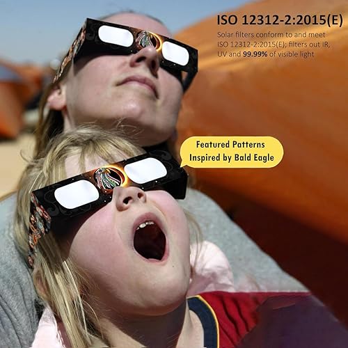 Miniatura 3 de Andbasis Paquete de 8 lentes de eclipse solar ISO 12312-2 2015 (E) y certificados por la CE 2024 aprobados para visión directa de eclipse solar,