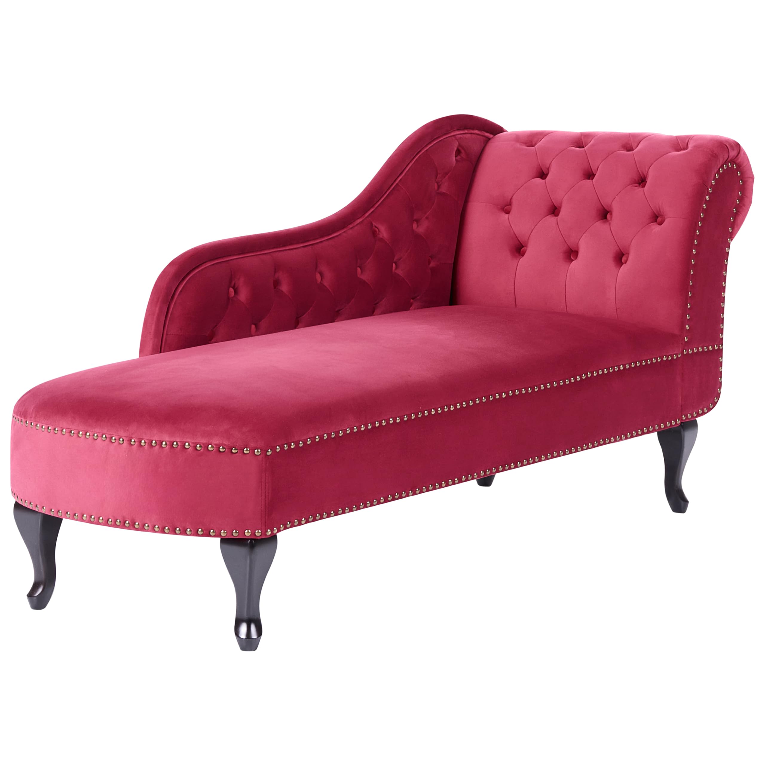 Chaise Longue in Velluto Bordeaux Versione Destra Stile Chesterfield