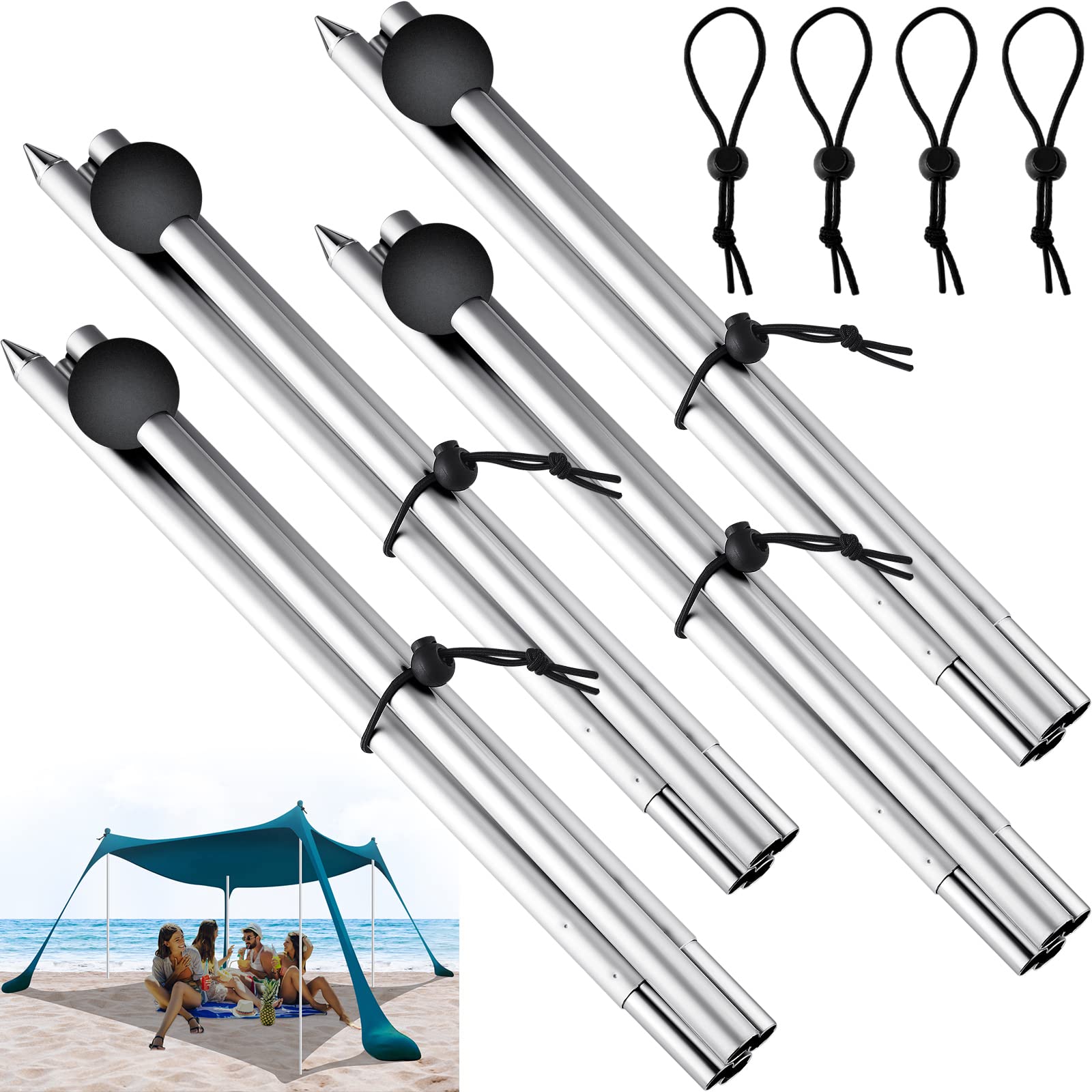 Ferraycle 4 Pcs Extra Poles for a Beach Tent Collapsible Replacement Poles Aluminum Replacement Tent Poles for Camping, Hiking, Backpacking, Parties, Fishing, 5.5 Feet