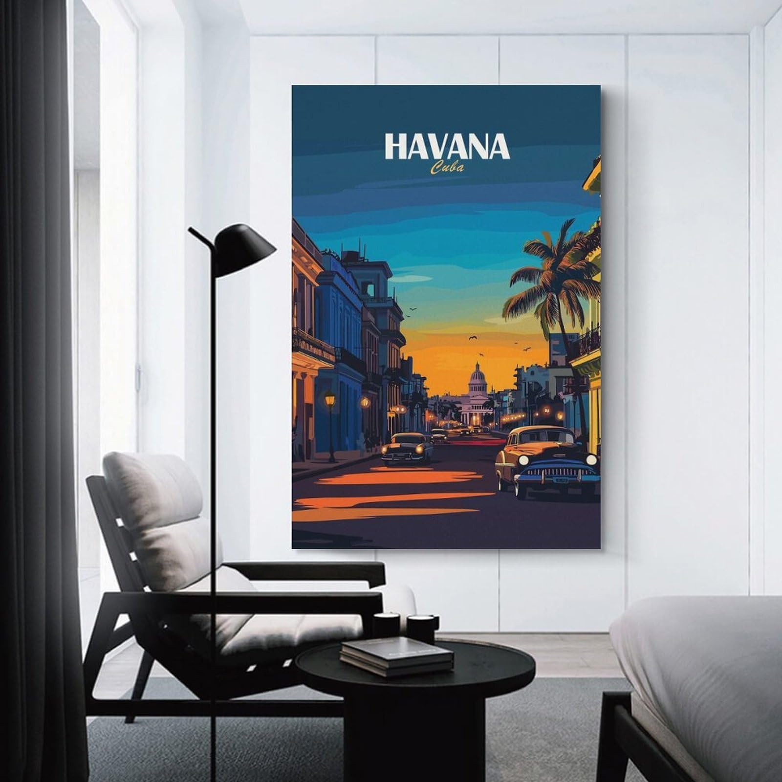 Junmoney Havana Cuba Cityscape Illustration Decorative Wall Artwork 20x30inch(50x75cm), for Living Room, Lounge Or Sitting Room, A Home Accent with Warm Character