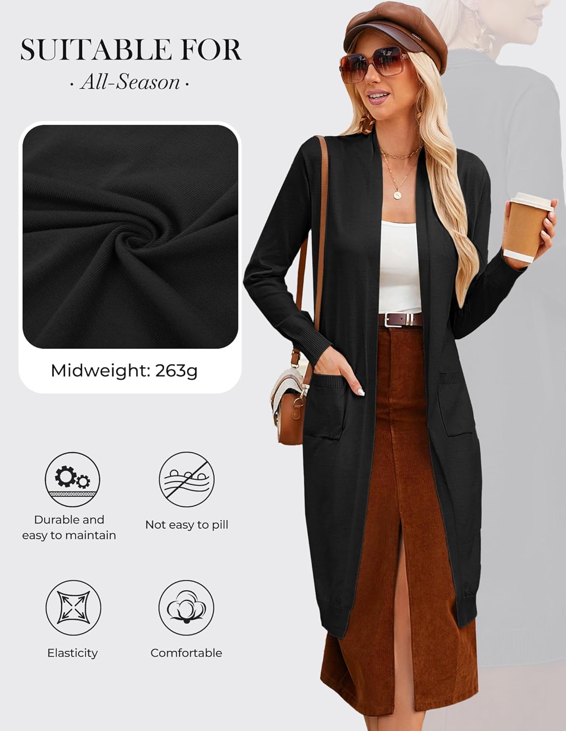 GRACE KARIN Essential Solid Open Front Maxi Long Knitted Cardigan Sweater for Women - Image 4