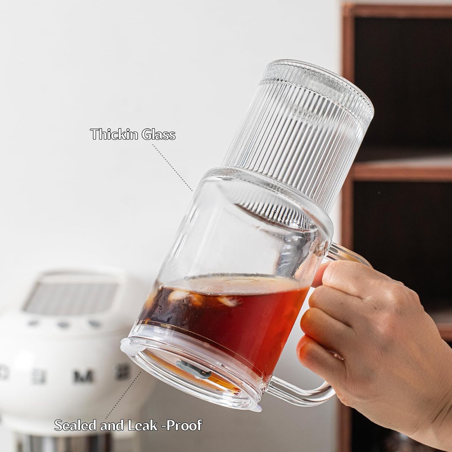 INSETLAN 26oz Glass Tumbler with Handle & Lid – 2-Pack Large Iced Coffee Cups with Straws, Modern Glass Mug for Cold & Hot Beverages, Aesthetic Glass Cups for Smoothies, Tea, and Juice - Image 5