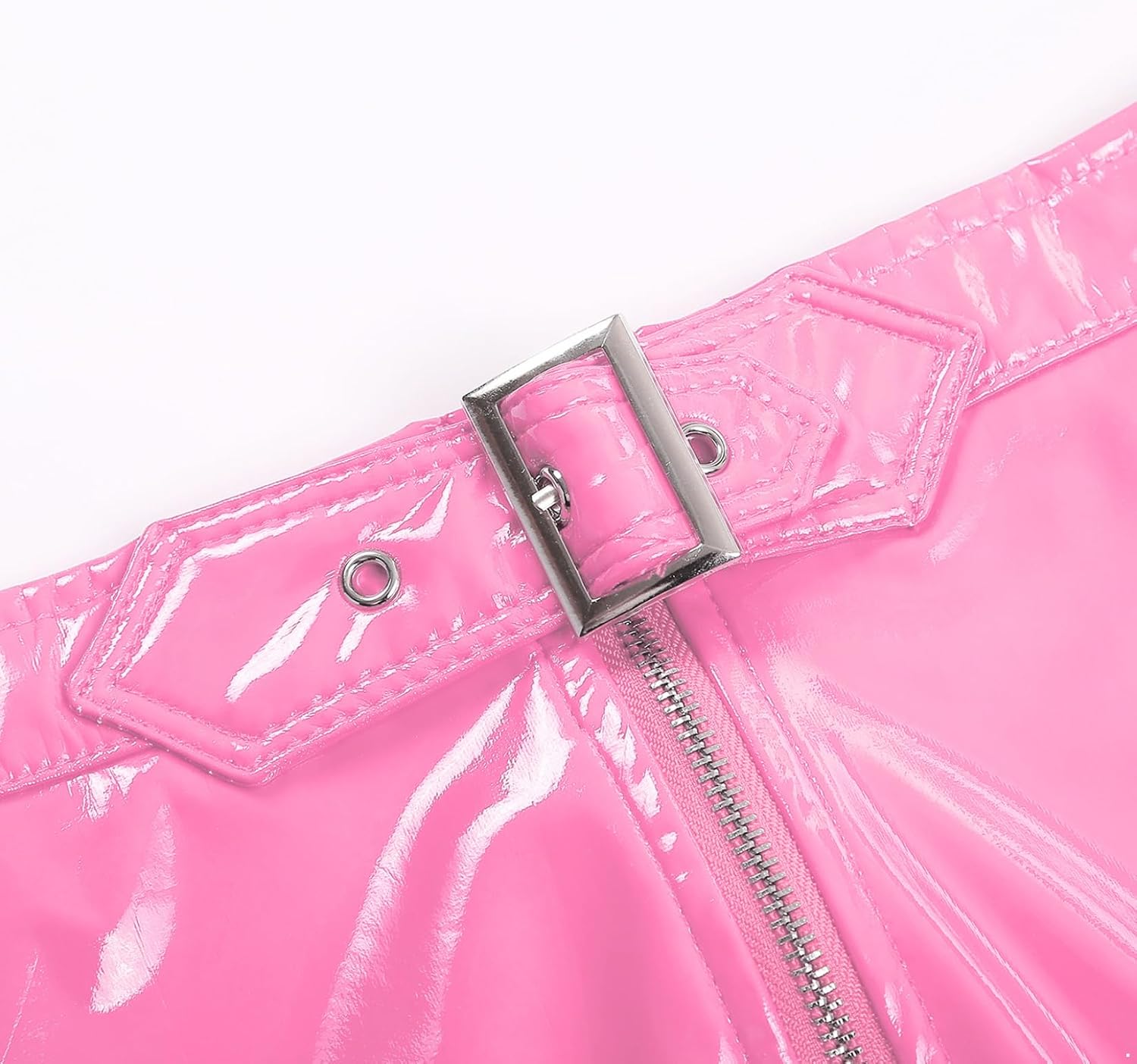 Lejafay Women's PVC Leather High Waist Thongs G Underwear Buckles Zipper Crotch Underpants
