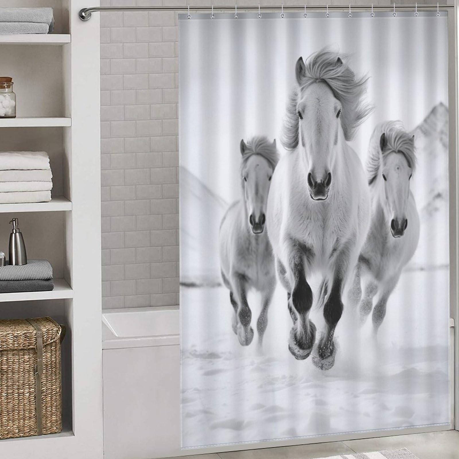 Rideau de douche cheval avec 12 crochets pour salle de bain