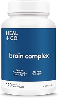 HEAL + CO. Brain Complex | 3 Potent Extracts – Bacopa, Ginkgo Biloba & Lion's Mane | Memory + Cognition Supplement | 120 Capsules
