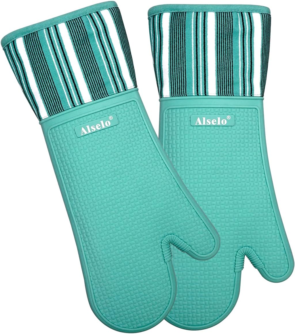 Silicone Oven Mitts Heat Resistant 550 Degree Extra Long Kitchen
