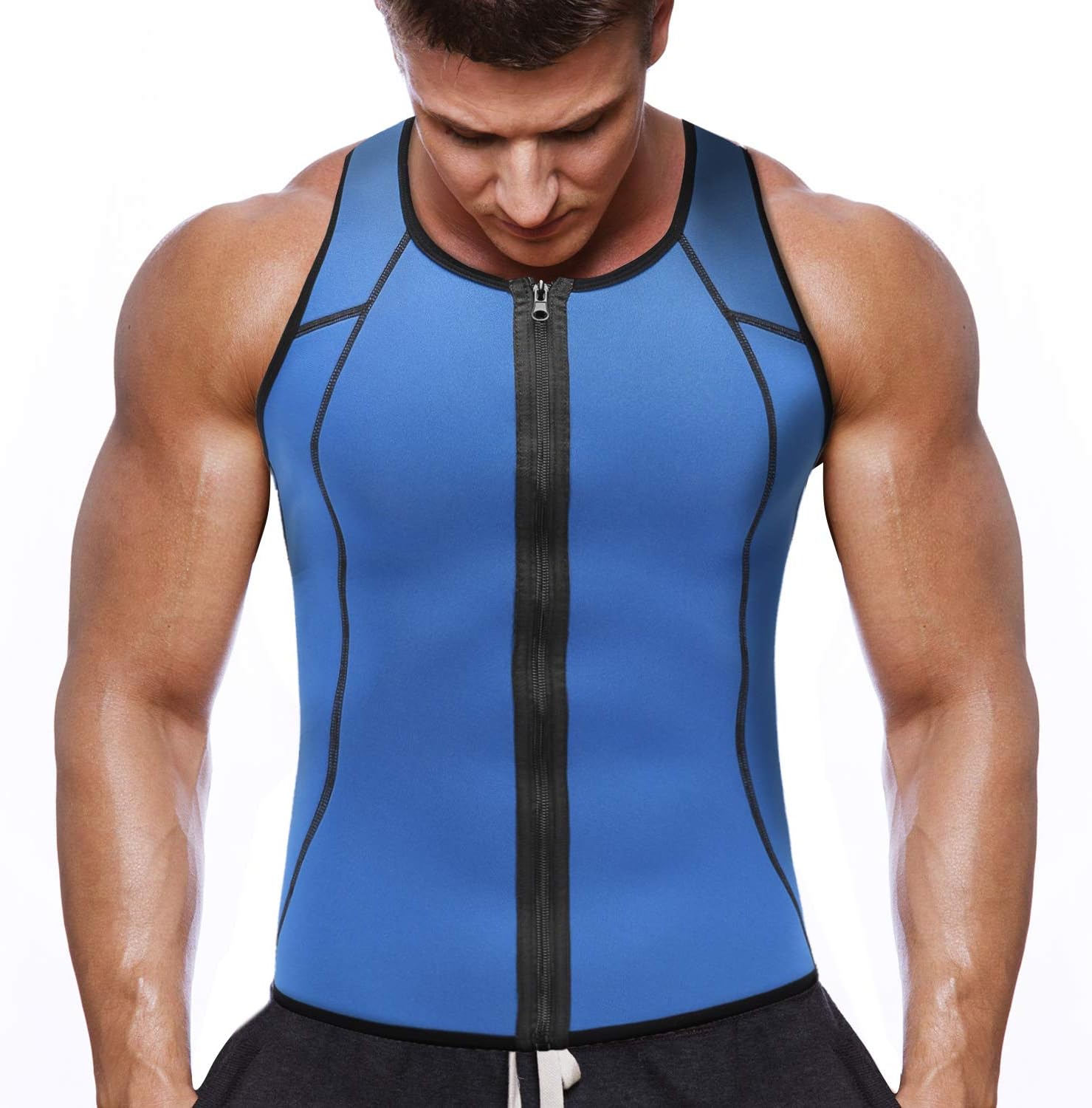 Neoprene Sweat Vest Men with Zipper for Weightloss, Waist Trainer Hot Corset Compression Sweat Vest Body Shaper, Zipper Slimming Tank Top Workout Shirt