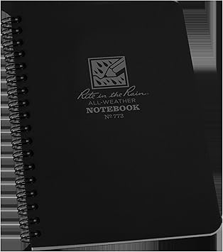 Rite in the Rain Weatherproof Side Spiral Notebook, 4.625" x 7", Black Cover, Universal Pattern (No. 773)