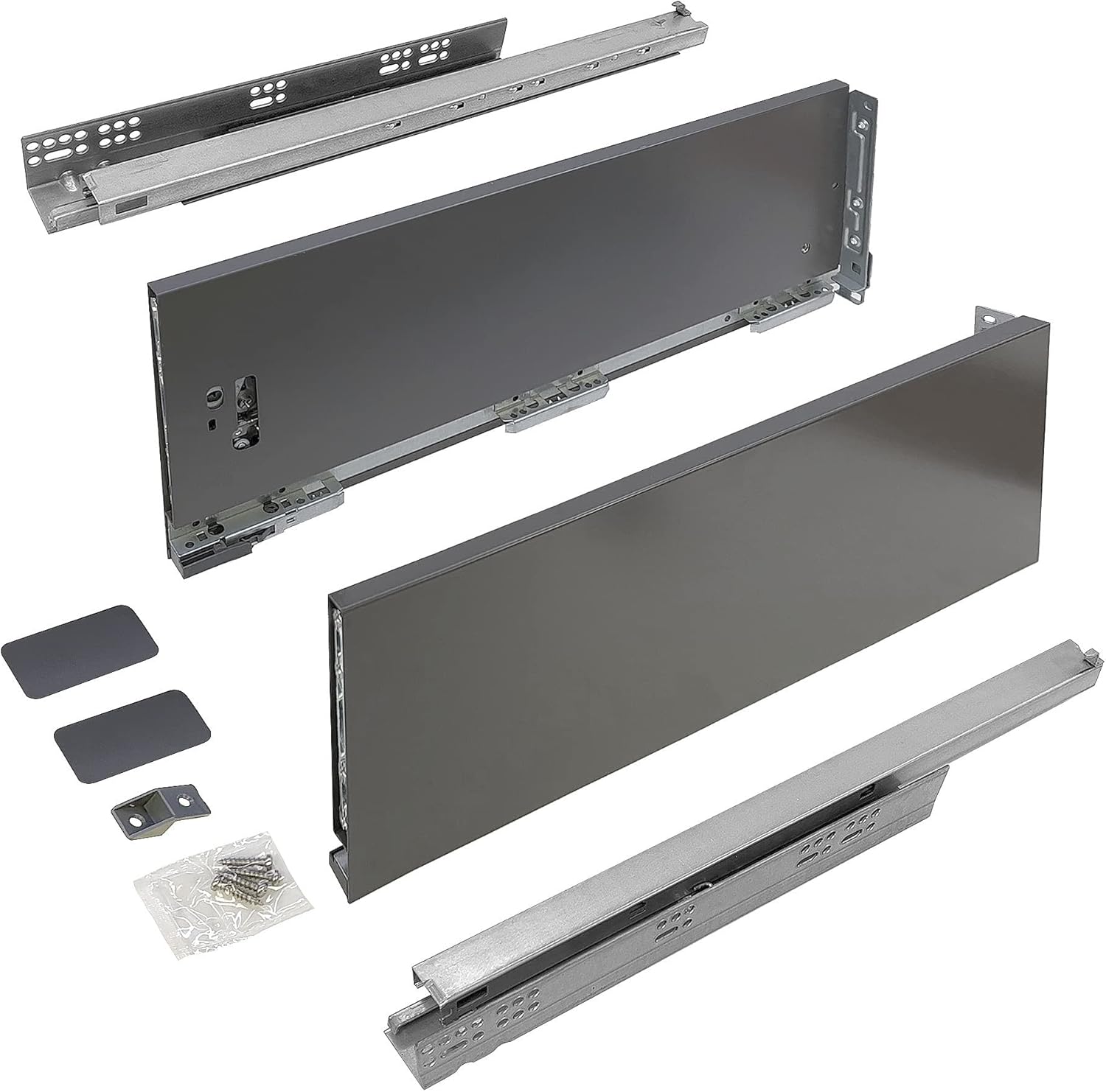 SYSKOR Metal Drawer Box, Soft Close, Full Extension - 7.2 Height x 20 Depth - Includes Heavy Duty Undermount Slides, 88 lb Capacity for Kitchen, Bathroom and Closet Cabinets - Gray (T73A14500)