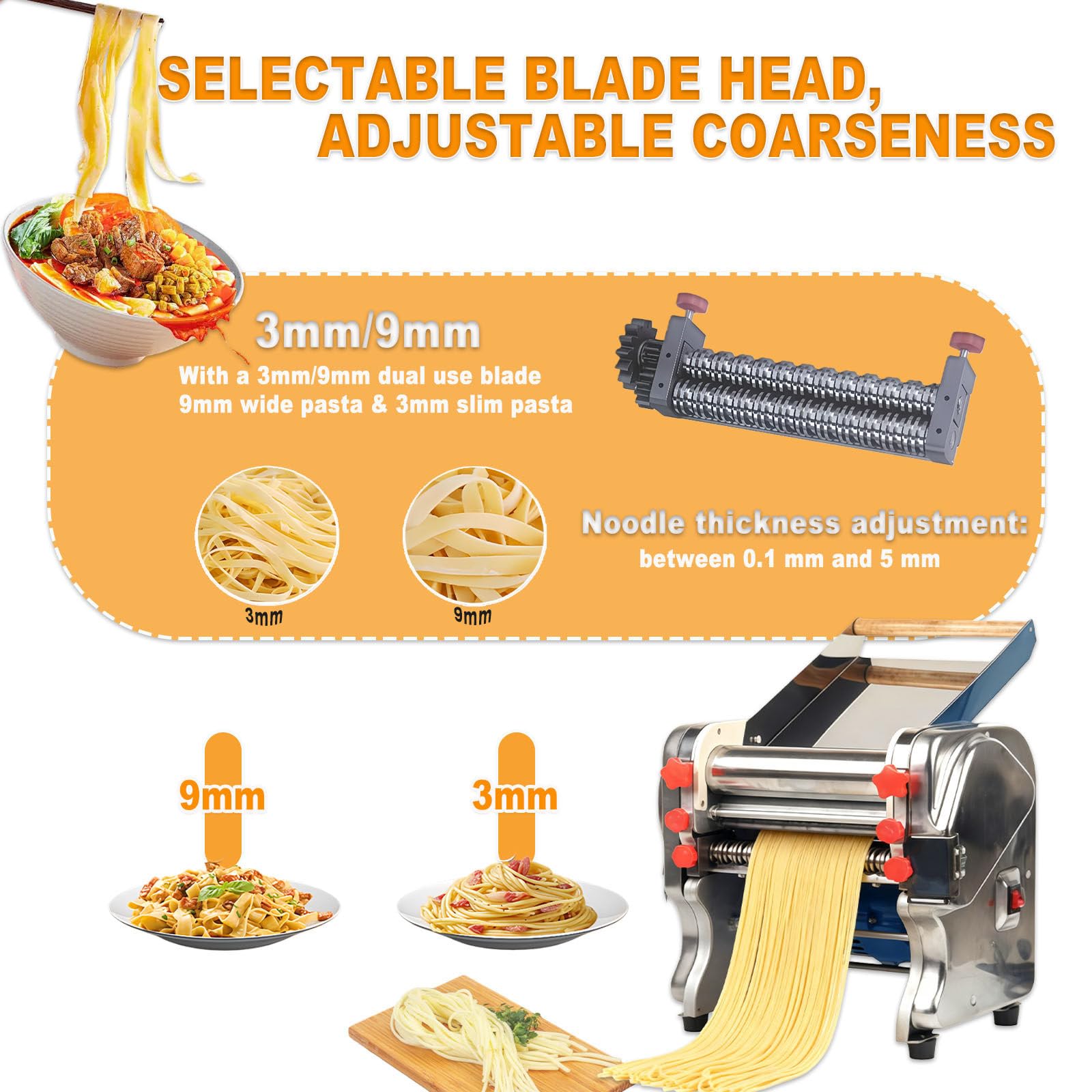 Máquina automática para Hacer Fideos de 550 W - Máquina eléctrica para Hacer Pasta para Uso doméstico y Comercial - Ideal para la preparación de Fideos, Pizza, Pan y Pasta.