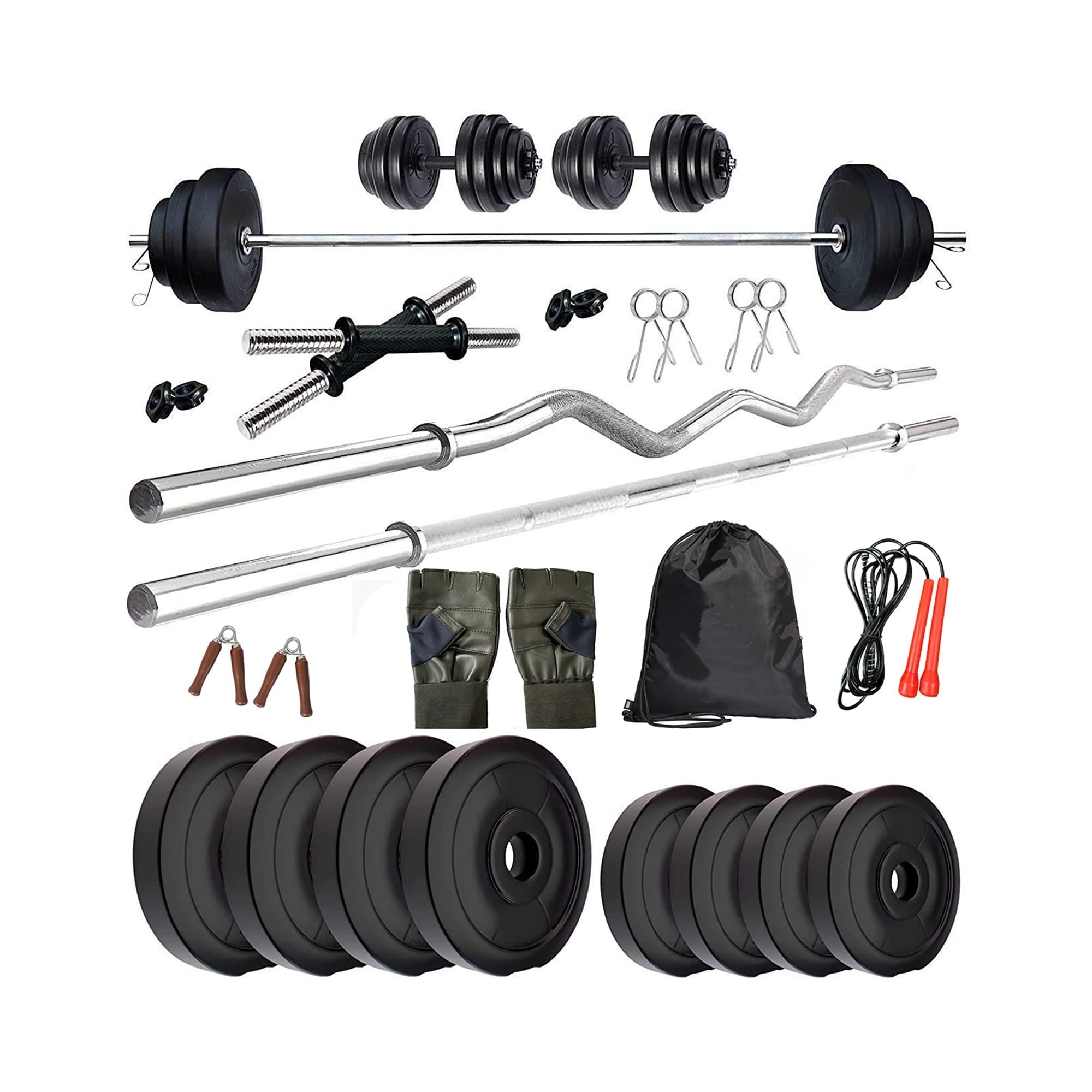Encanto Home Gym Combo Set, Gym Equipments 16 KG with 3 Ft Curl Rod + 4 Ft Straight Rod + 1 Pair of Dumbbell Rod with PVC Dumbbell Plates, Exercise Set, Home exercises Gym Kit with Gym Bag (B0BFZCCTSN) Amazon Price History, Amazon Price Tracker