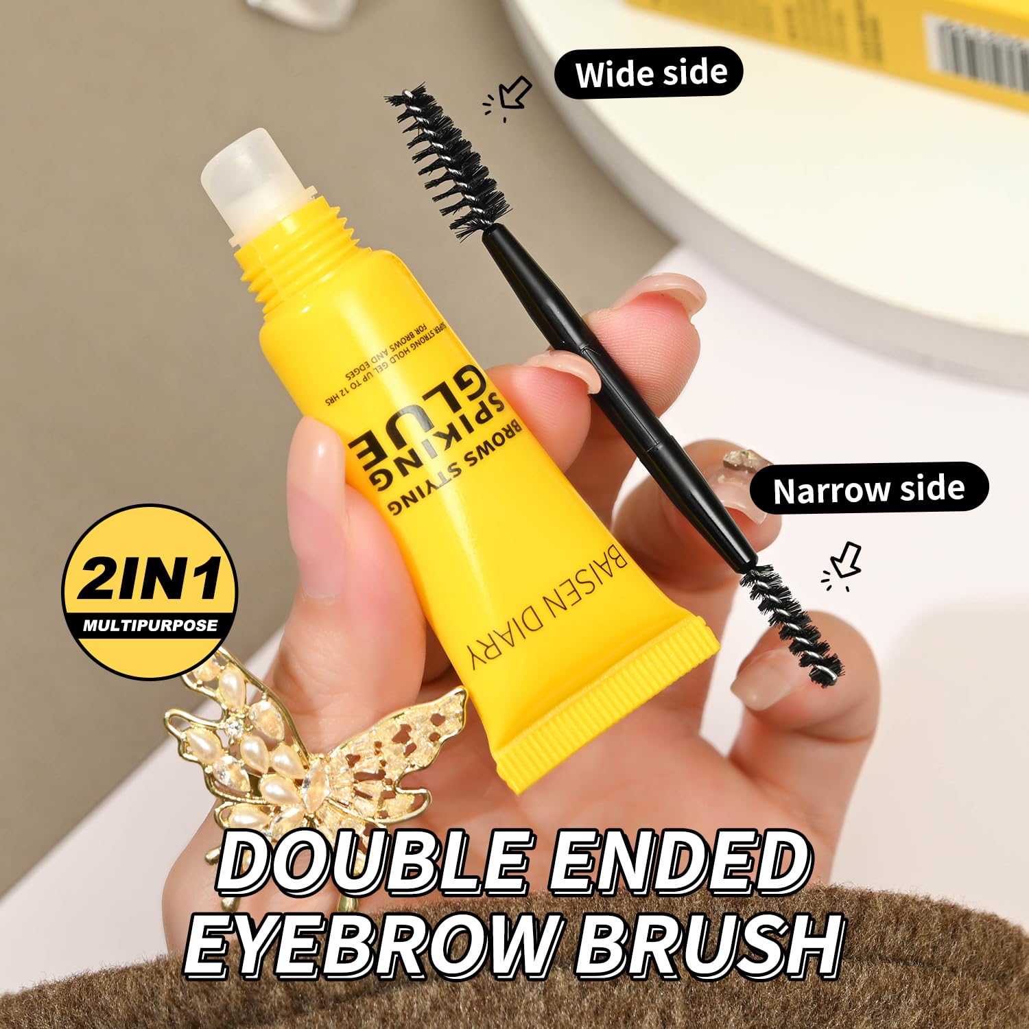 2 Pack Brow Styling Spiking Glue - Clear Eyebrow Setting Gel, Brow Fix Gel for Up To 24HR Hold, Waterproof & Sweat-Proof Brow Gel, Flawless Natural Look, Ideal for Salon & Home Makeup Use
