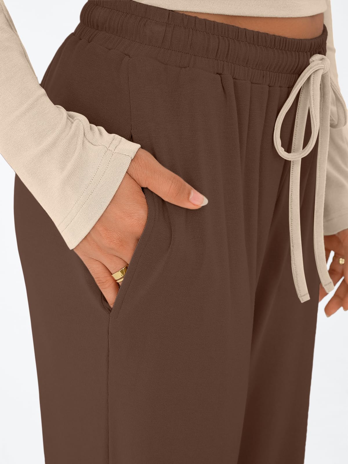 Trendy Queen Women's 2 Piece Matching Lounge Set Long Sleeve Side Ruching Top Wide Leg Drawstring Pants Set with Pockets