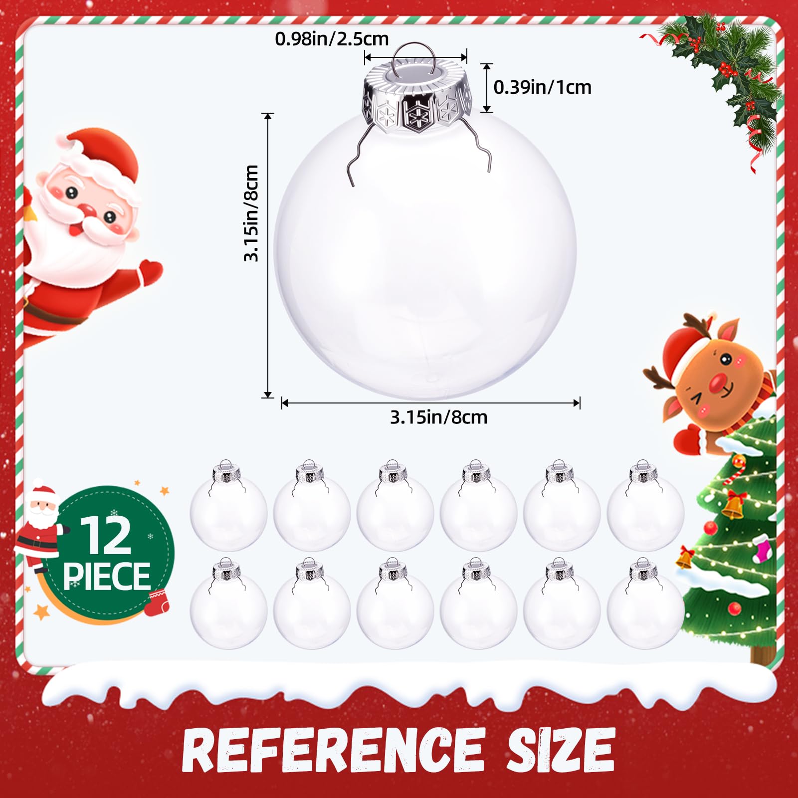 LYLYFAN 12 Pack Clear Plastic Fillable Ornament Ball 3.15''/80mm for Christmas,Holiday, Wedding,Home Decor