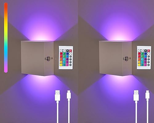 Miniatura 1 de Lámpara de pared RGB a pilas, magnética, inalámbrica, regulable con interruptor de encendidoapagado, control remoto táctil, juego de 2 lámparas de