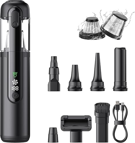 Miniatura 1 de Aspiradora portátil para automóvil, inalámbrica, 18000 Pa 4 en 1, mini aspiradora de potencia de succión, motor sin escobillas de 120 W, aspiradora