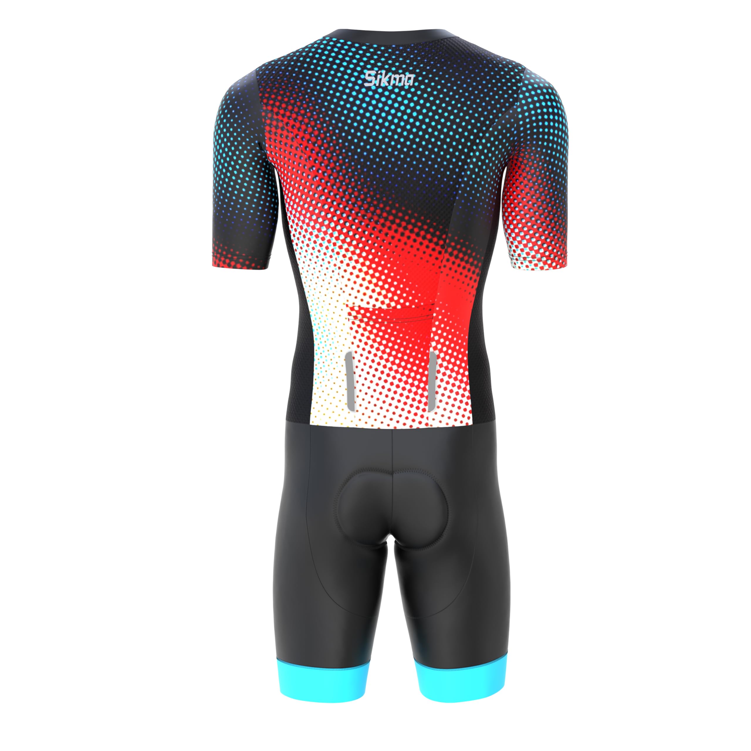 Sikma Combinaison de triathlon à manches mi-longues pour homme en maille respirante rembourrée avec réflexion haute visibilité, une poche arrière et bande élastique pour les jambes