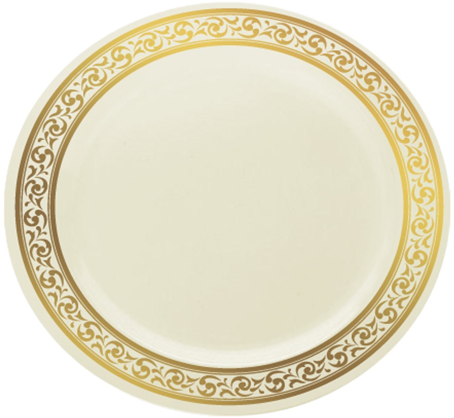 Decor Premium Disposable Elegant 7.25" Salad Plates, Classic Collections Gold & Ivory, 40 Count