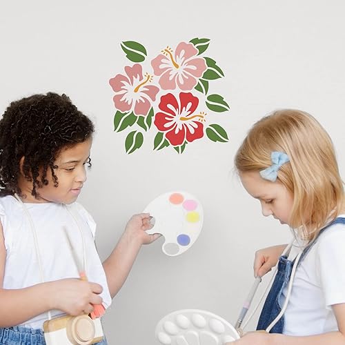 Miniatura 5 de FINGERINSPIRE Plantilla de flores de hibisco de 11.8 x 11.8 pulgadas, plantilla de flores de Hawái, reutilizable, cuadrada, planta de hoja, lavable,