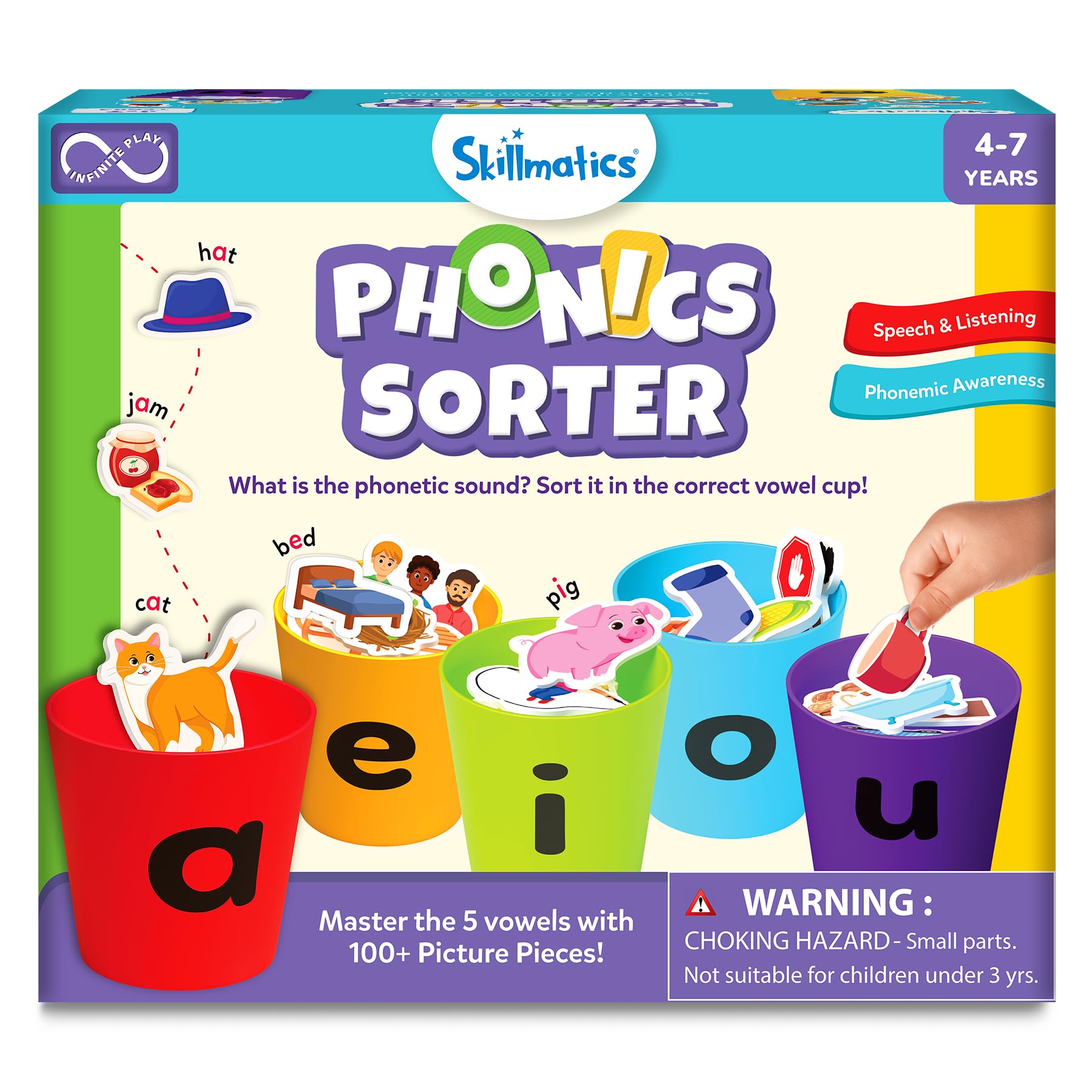 Skillmatics Phonics Sorter – Vowel Sorting & Early Reading, Montessori Phonics, Short Vowel Sounds, Phonemic Awareness for Preschool & Kindergarten, Educational Gift for Boys & Girls Ages 4, 5, 6, 7