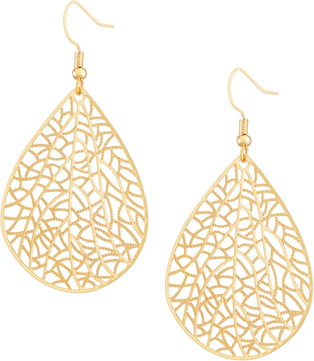 MINACHI Gold Plated Hollow Cut Out Waterdrop Teardrop Filigree Dangle Drop Earrings for Women, Vintage Fashion Statement Jewelry Gift for Women