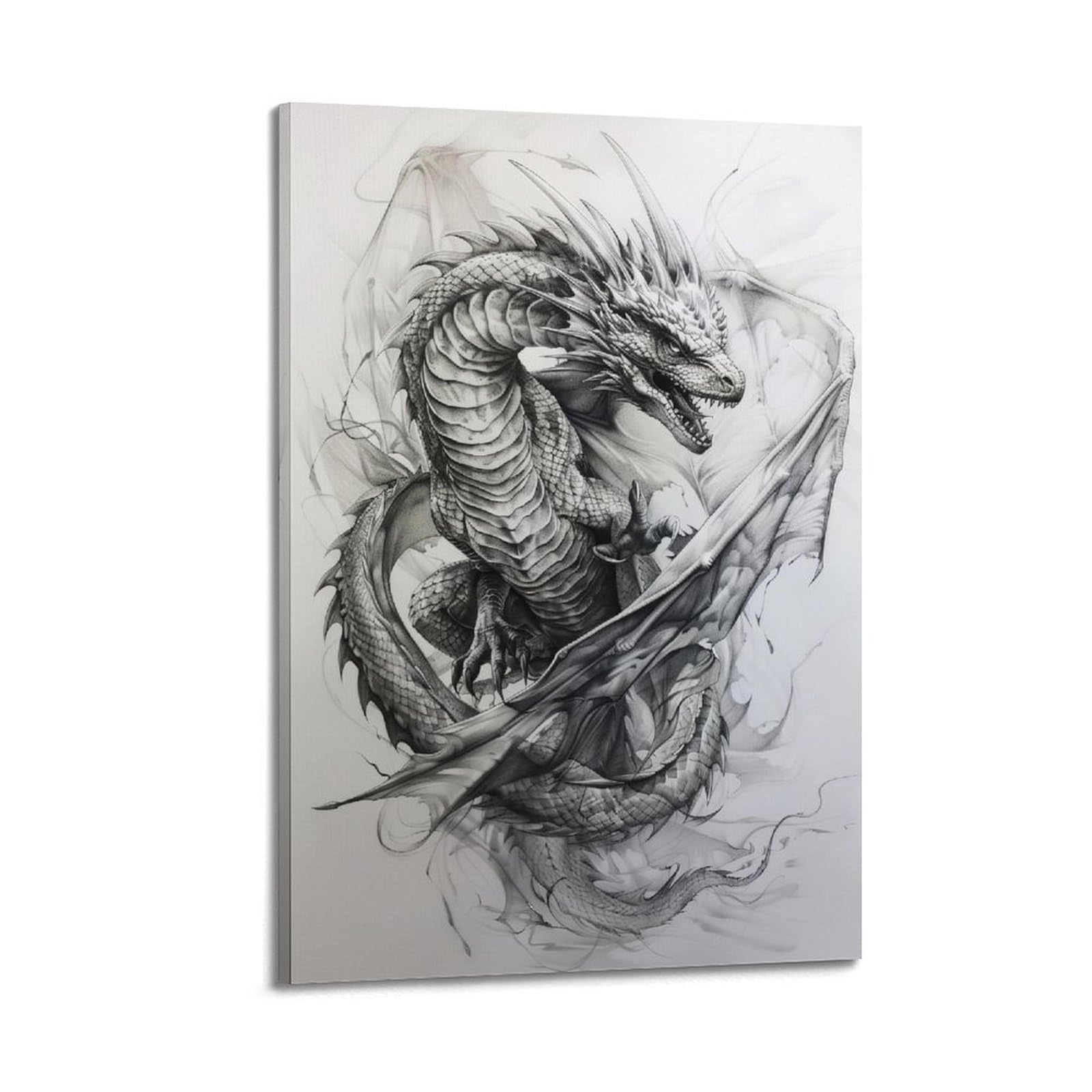 DLJGDS Fantasy Creatures Poster Ink Painting Fierce And Strong Dragon Decorative Painting Canvas Wall Posters And Modern Family Bedroom Decor 20x30inch(50x75cm)