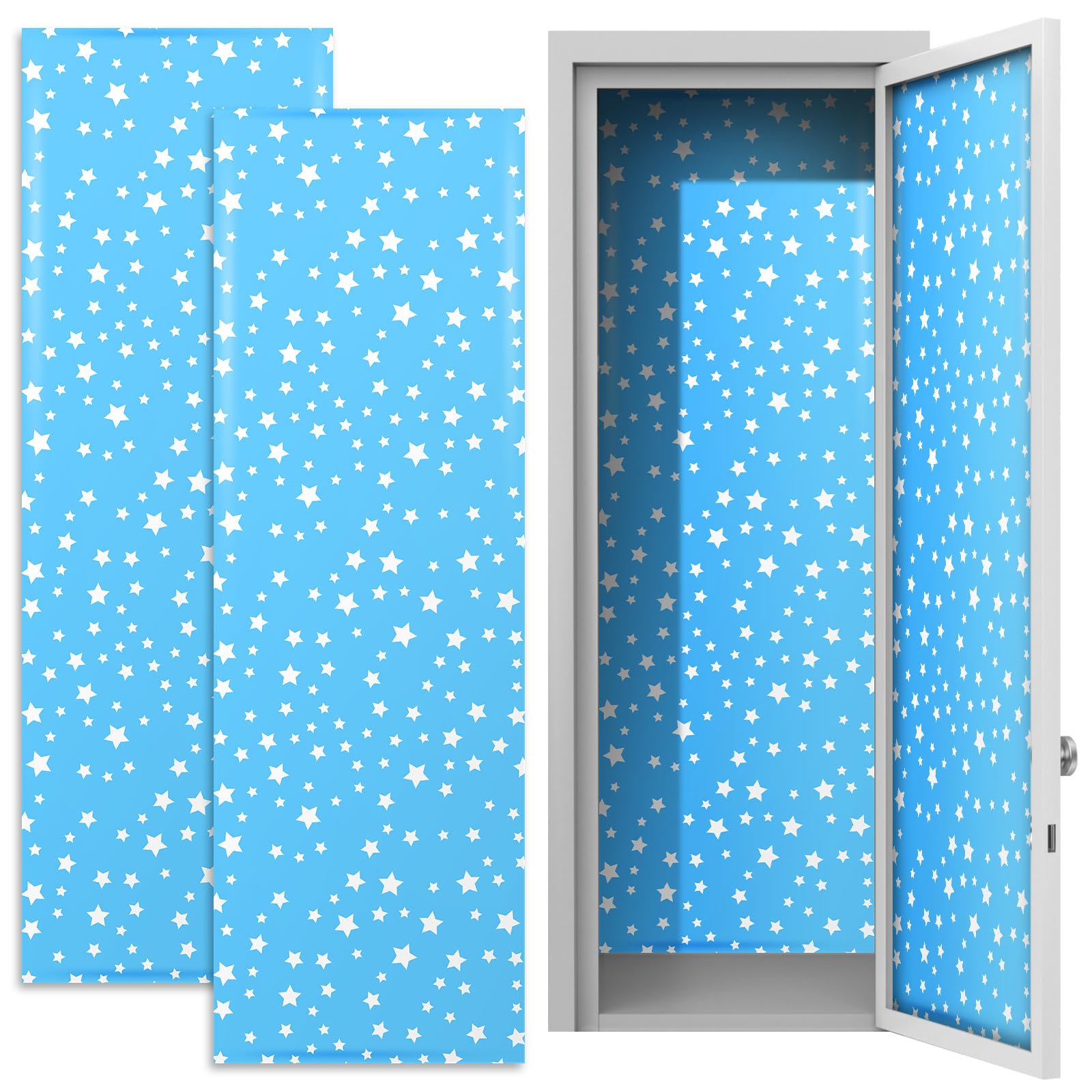 Konohan 2 Pcs School Magnetic Wallpaper for Lockers 12" x 36" Removable Magnetic Wallpaper Decorative Locker Accessories for School University(Blue Star)