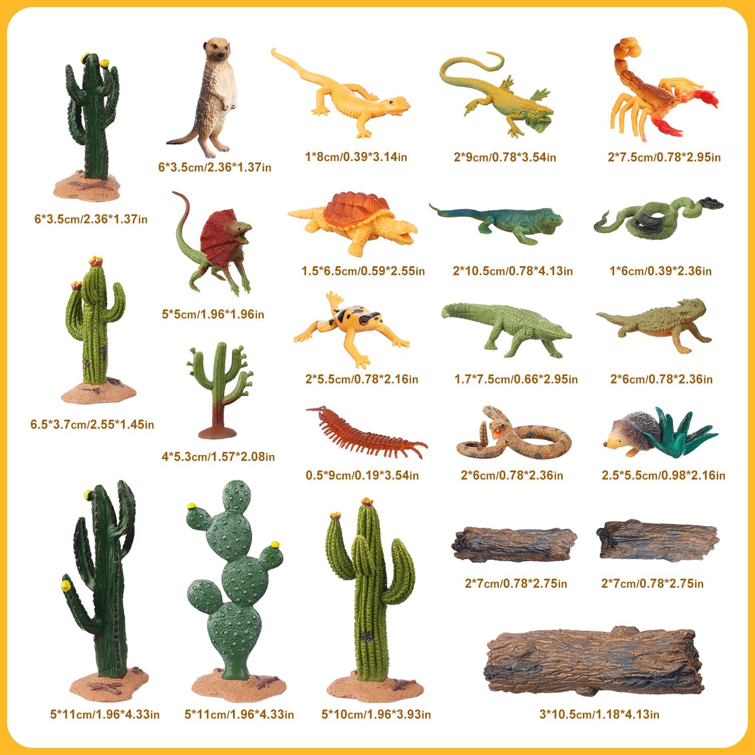 23pcs Desert Animal Figurines Set – Includes Scorpion, Lizard, Rattlesnake Trees & Cactus – Desert Diorama Playset for Kids, Birthday Cake Toppers, Party Decorations