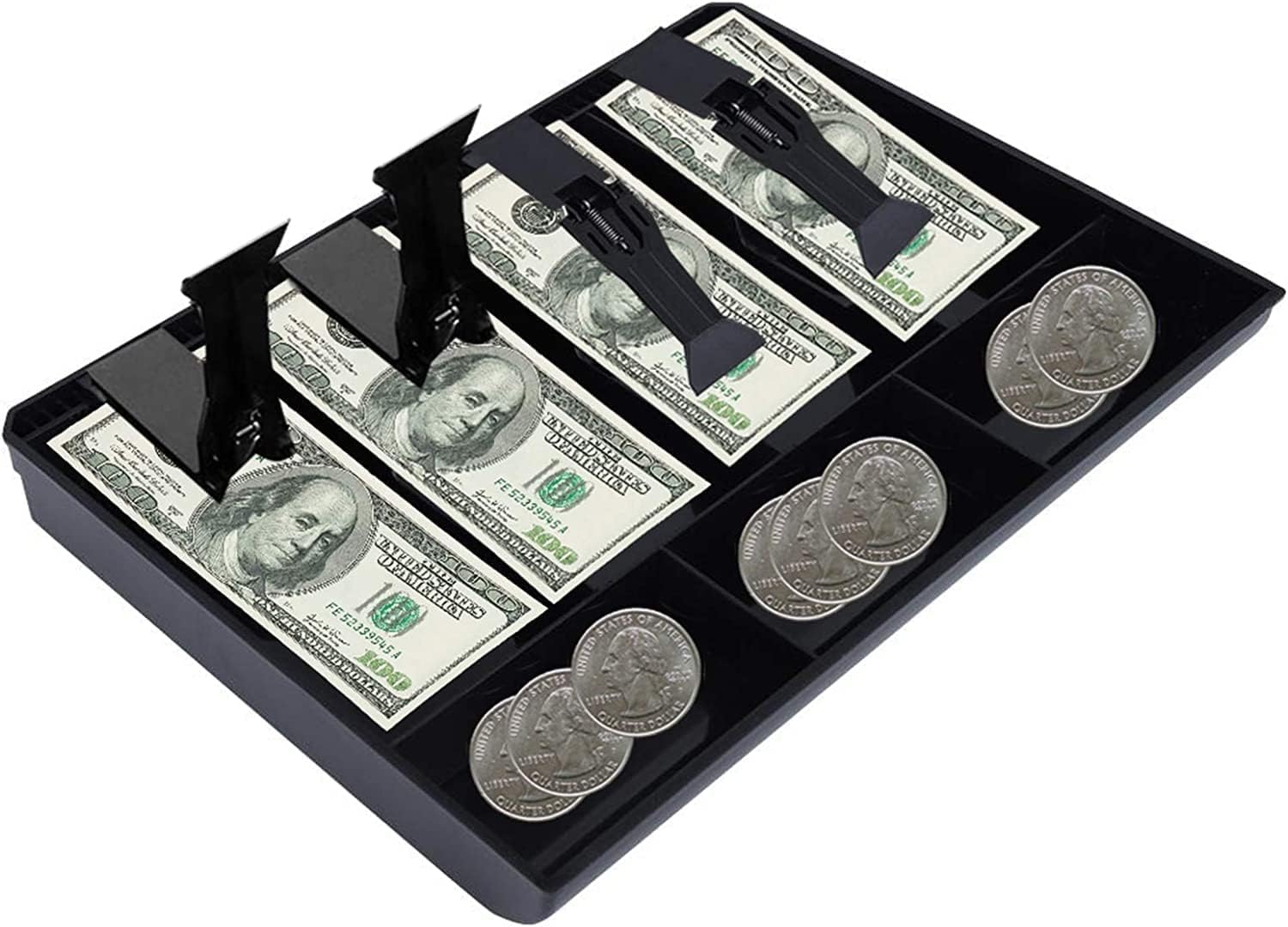 4 Grids Cash Box Drawer Tray Perfect for Petty Cash ABS Plastic Cash Organizer Tray Comes with 7 Compartments for Bills and Coins Easy Handling for Cashier, Supermarket Store (4 Slot Cash Tray)-image-40