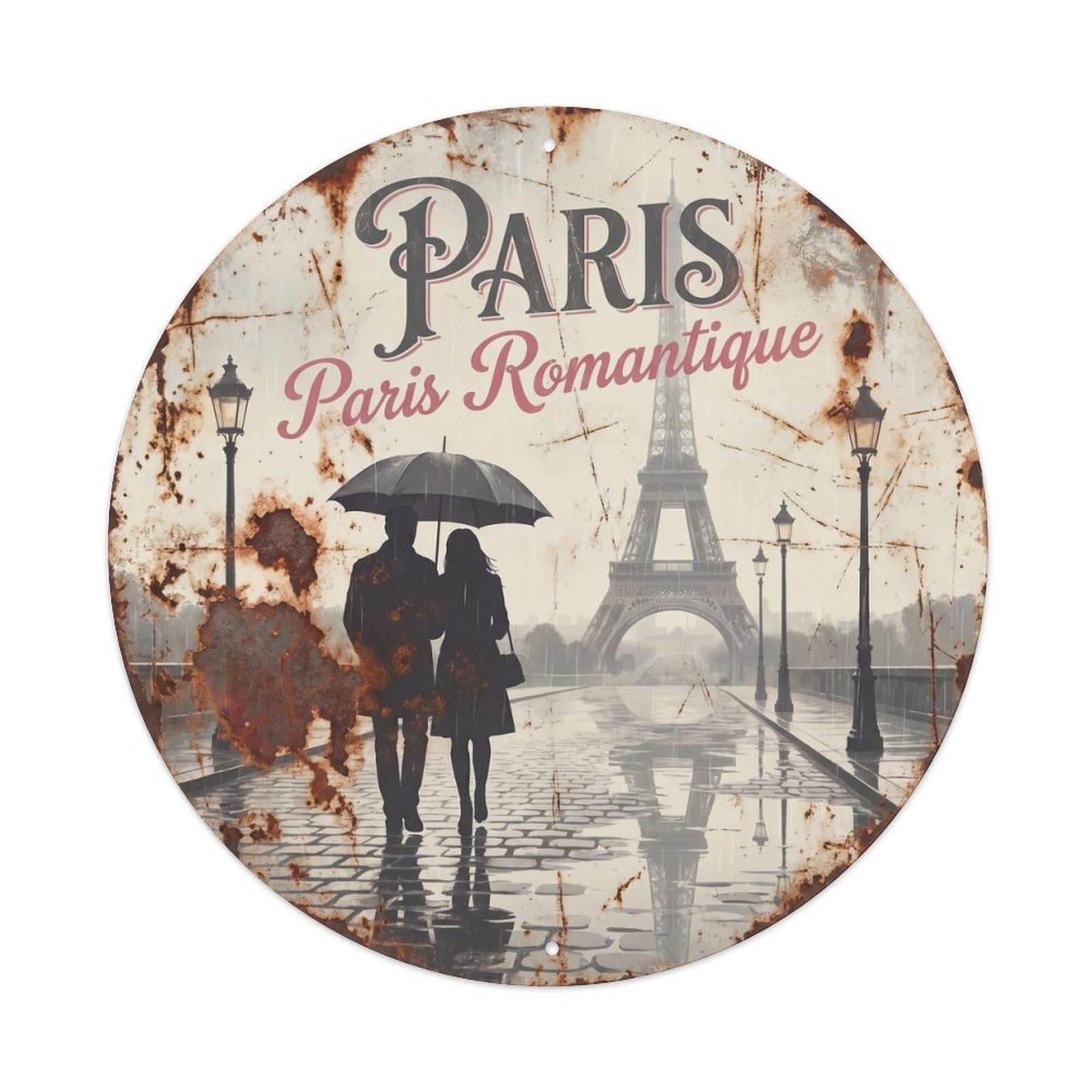 Vintage Travel Parisian Umbrella Romantic Metal Tin Sign Plaque