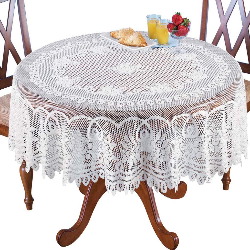 Weisfe78 70-Inch Round Decorative Lace Tablecloth with Elegant Floral Rose Patterns for Birthday Parties, Weddings, Dining Room Tables, White or Cream