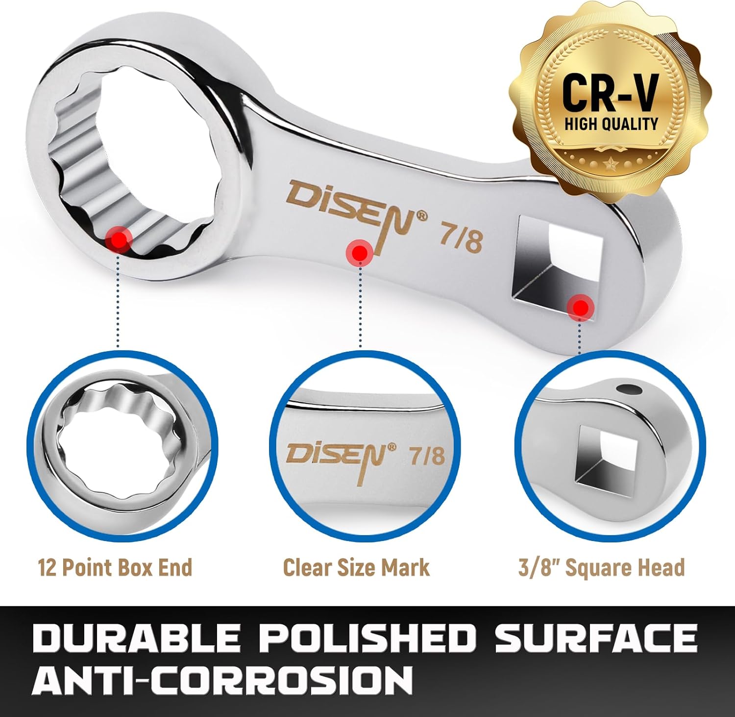 DISEN 9pcs Torque Adapter Set SAE, Durable Torque Wrench Adapter, Torque Adapter 3/8" Drive, 12 Point, Set Including 3/8", 7/16," 1/2", 9/16", 5/8", 11/16", 3/4", 13/16", 7/8"