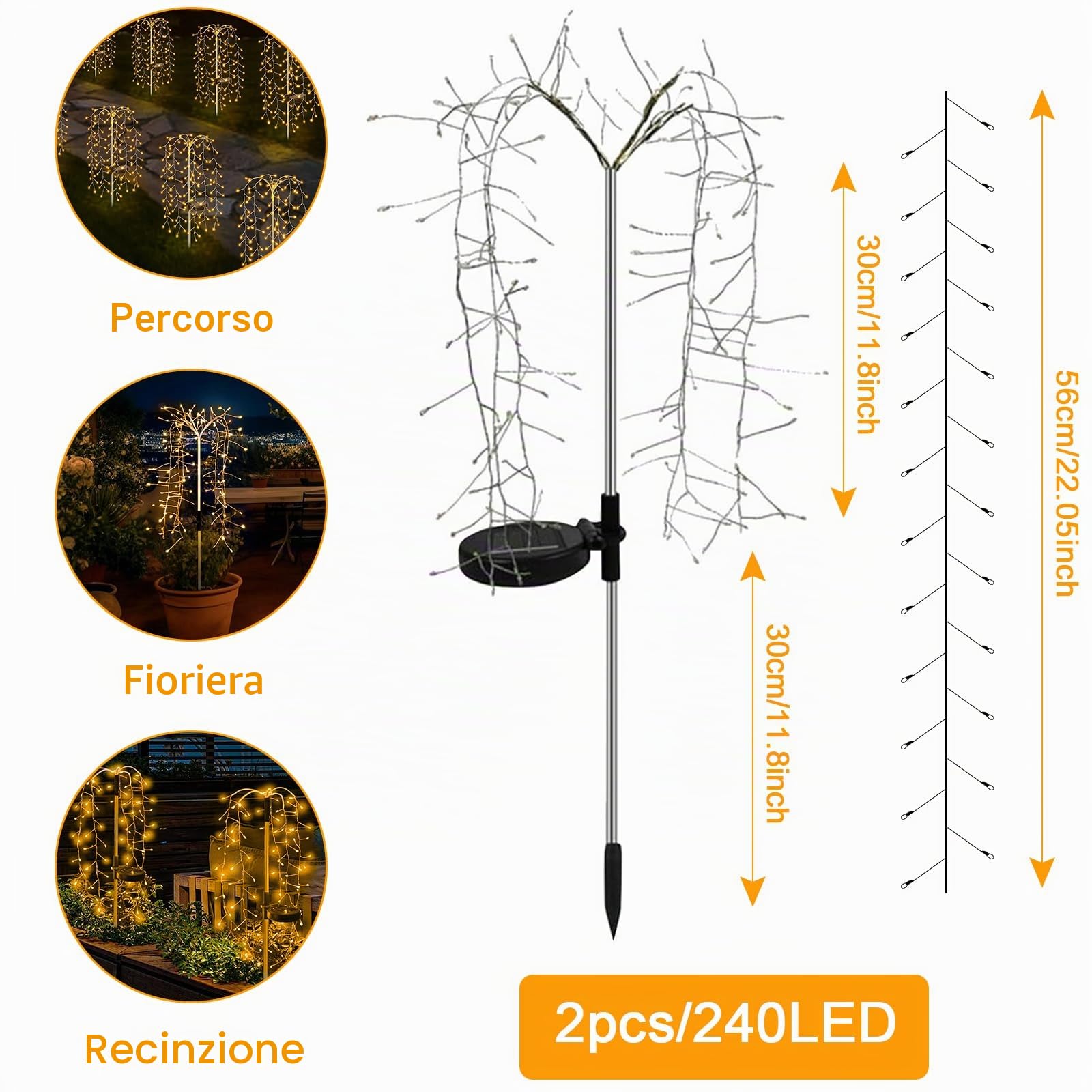 JIMACRO 2 Pezzi Luci Solari Giardino Esterno, 6 * 20LEDs Luci Solari per Albero di Salice, 8 modalità Impermeabile Fata Starburst Luci Solari per Decorazioni Giardino per Passerella Cortile Prato