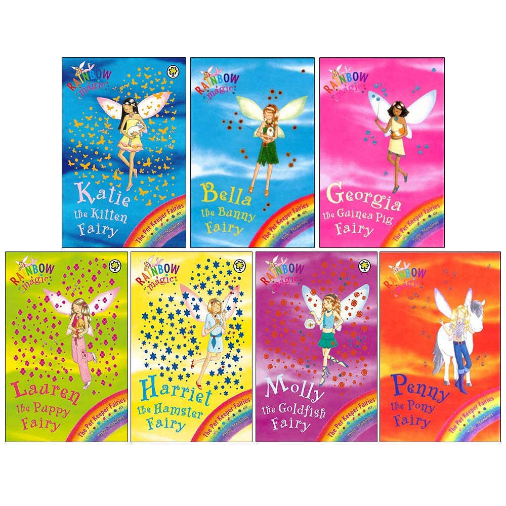 Rainbow Magic Pet Keeper Fairies Collection 7 Books Set (Katie the Kitten, Bella the Bunny, Georgia the Guinea Pig, Lauren the Puppy, Harriet the Hamster, Molly the Goldfish, Penny the Pony) Paperback