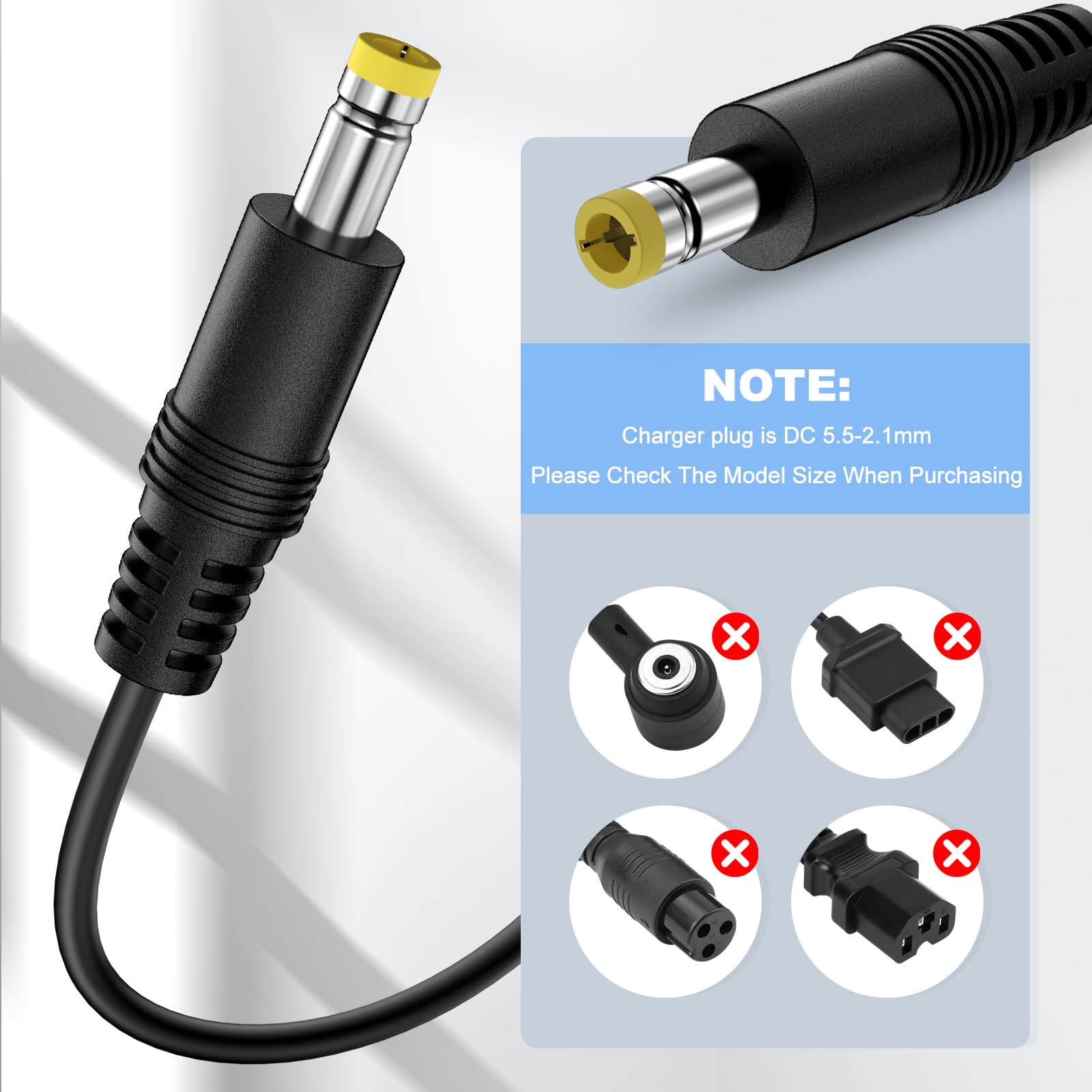 SYACHI Chargeur Trottinette Électrique 42V 2A – Compatible Batterie Lithium 36V, Connecteur DC 5.5x2.1 Mm, Chargeur Universel Scooter