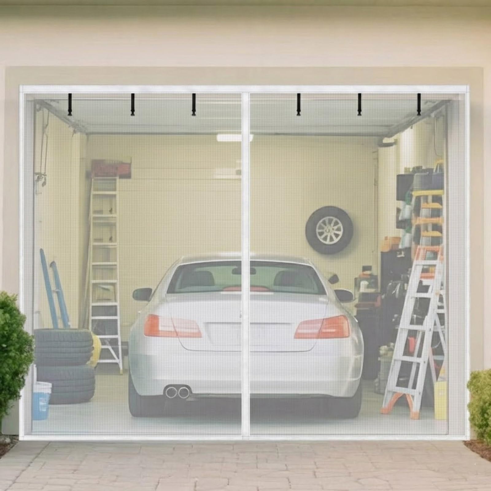 Moustiquaire magnétique pour porte de garage blanche en fibre de verre 198x198cm