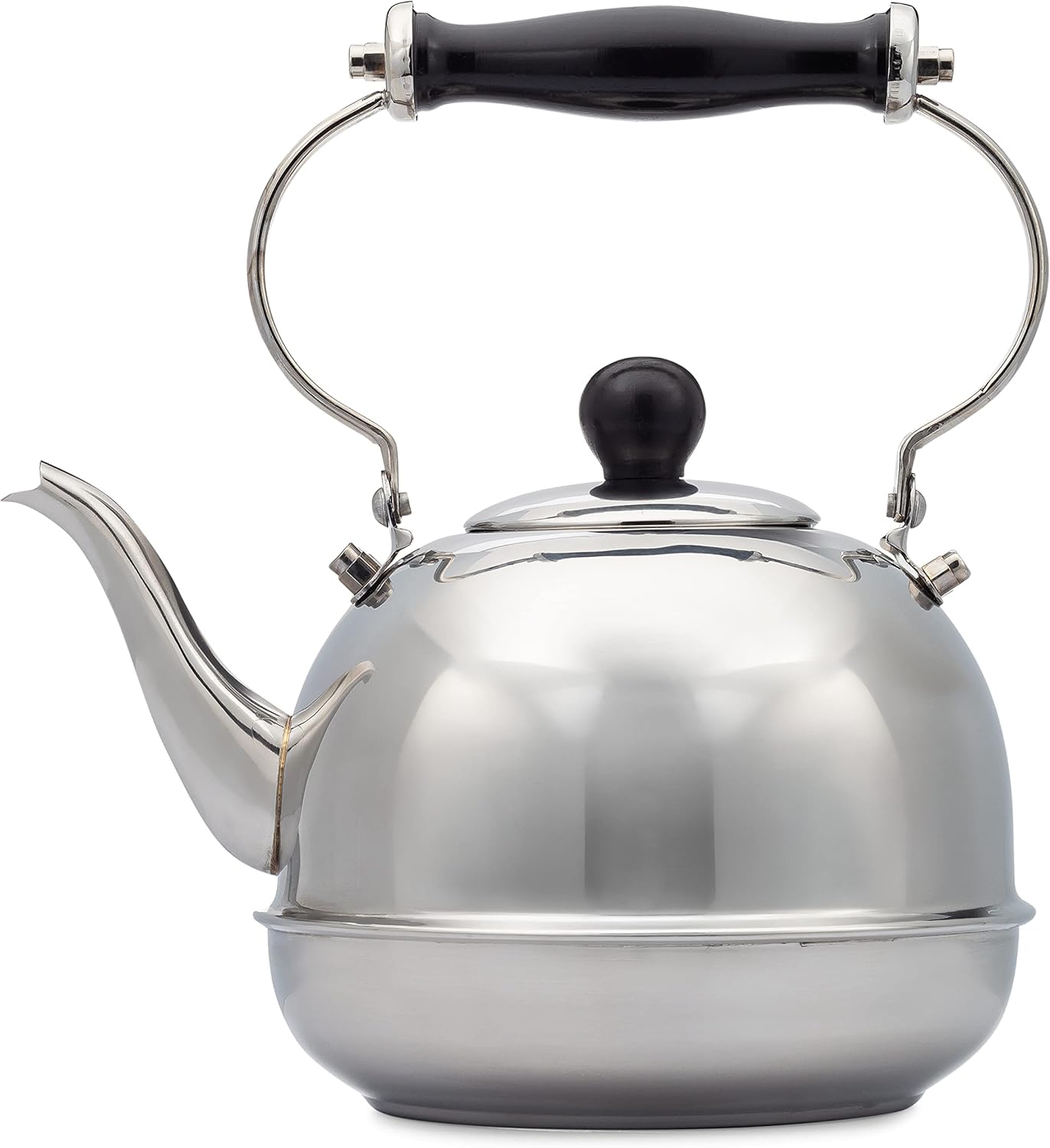 Old Dutch International 2 Qt. Stainless Steel Smooth Teakettle w/Wood Handle, shiny silver, black handle (21618)