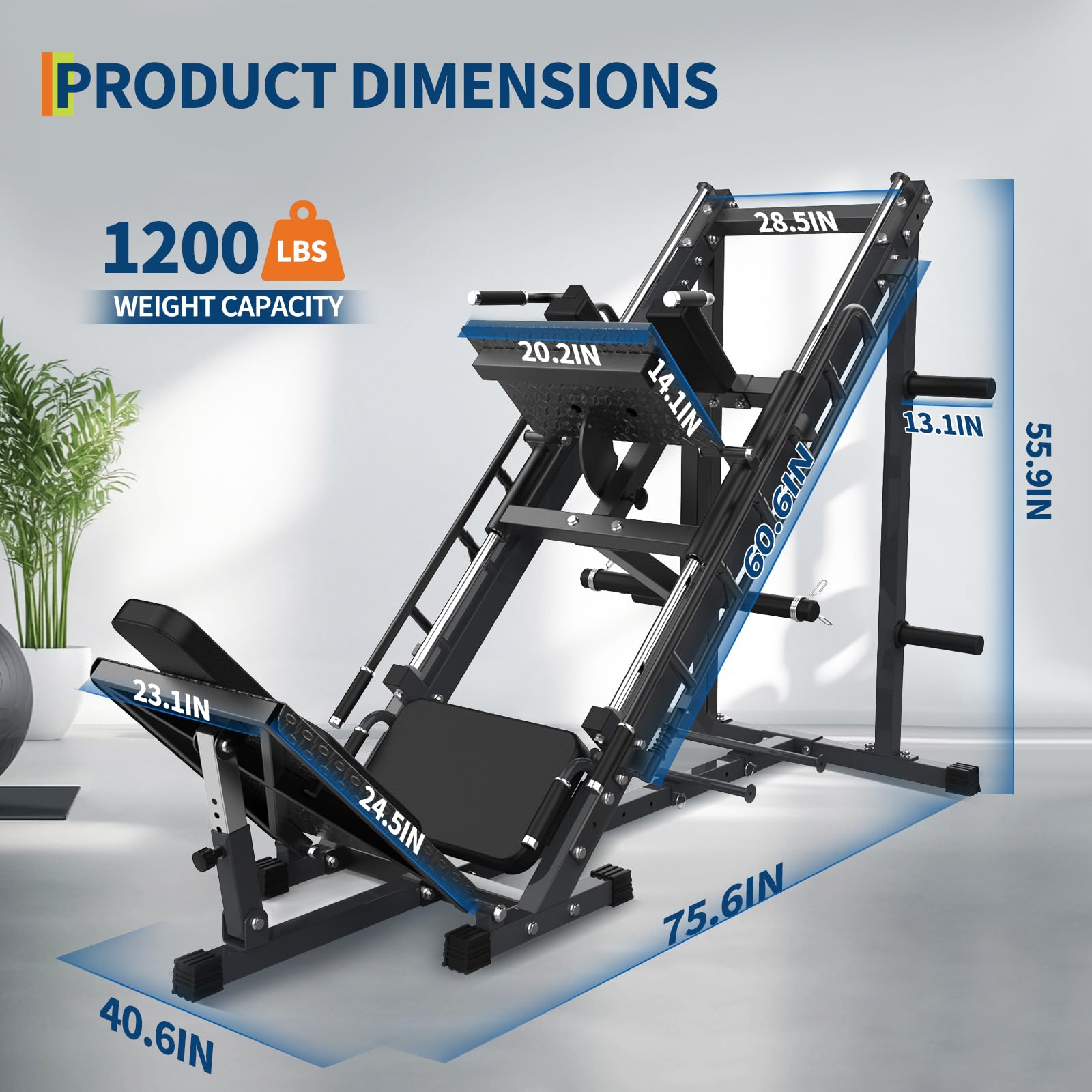 Leg Press & Hack Squat Combo Machine?Commercial-Grade Adjustable Home Gym Equipment w/Linear Bearing System & Weight Plate Storage?Steel Frame Lower Body Trainer for Glutes & Quads, HIIT, Powerlifting