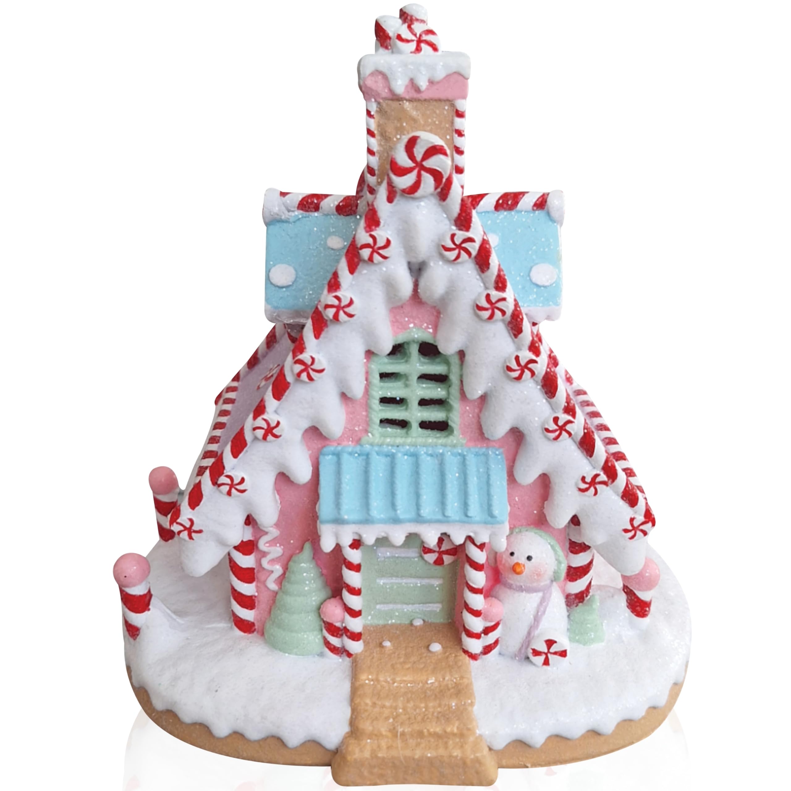 Tin Dreams Factory Pink White And Red Tin Dreams | Xmas Gingerbread House With Led Light | Christmas Candy House | Miniature Christmas Village Ornament | Decoration For Town Or Animated Xmas Village Scenes With Lights